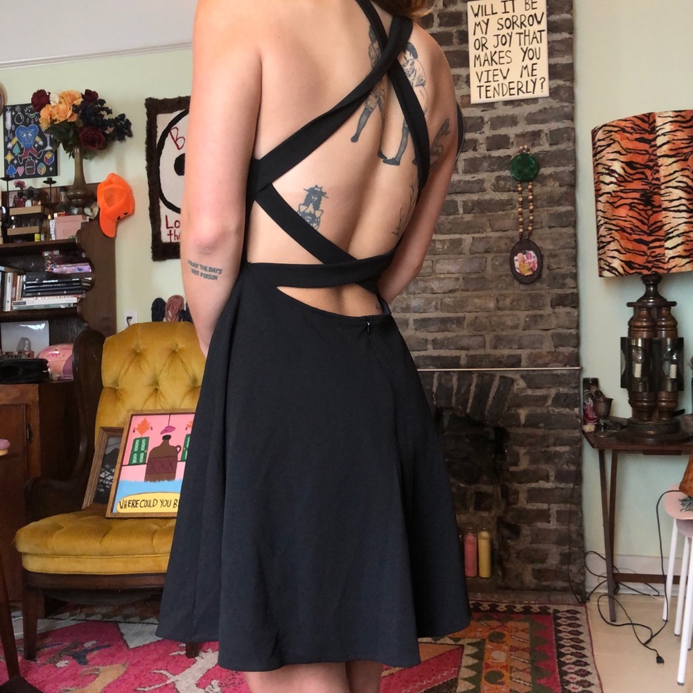 Lulus Katrina Black Strappy Skater Dress